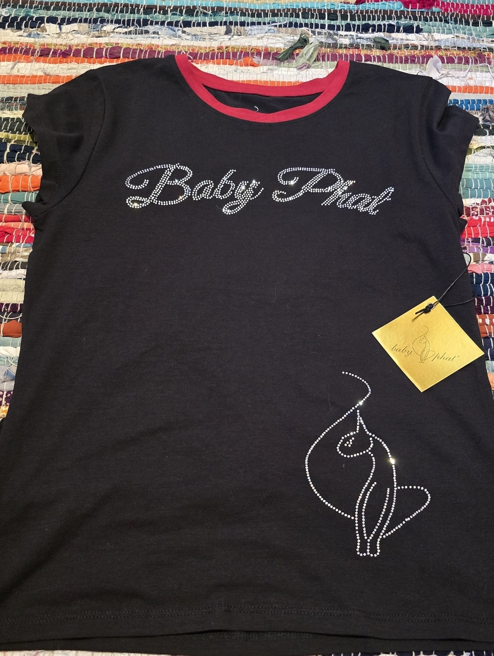 Baby Phat Top Shirt rhinestones Embellished Y2k Top Logo Cat